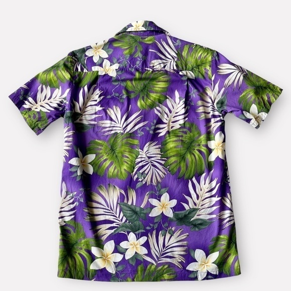 Y2K Hawaiian Shirt Button Front Shirt Floral Palm Print Purple Cotton Hawaii S - Picture 9 of 11